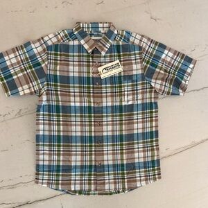 New Mountain Khakis Shirt Plaid Medium Relaxed Fit Short Sleeve Button